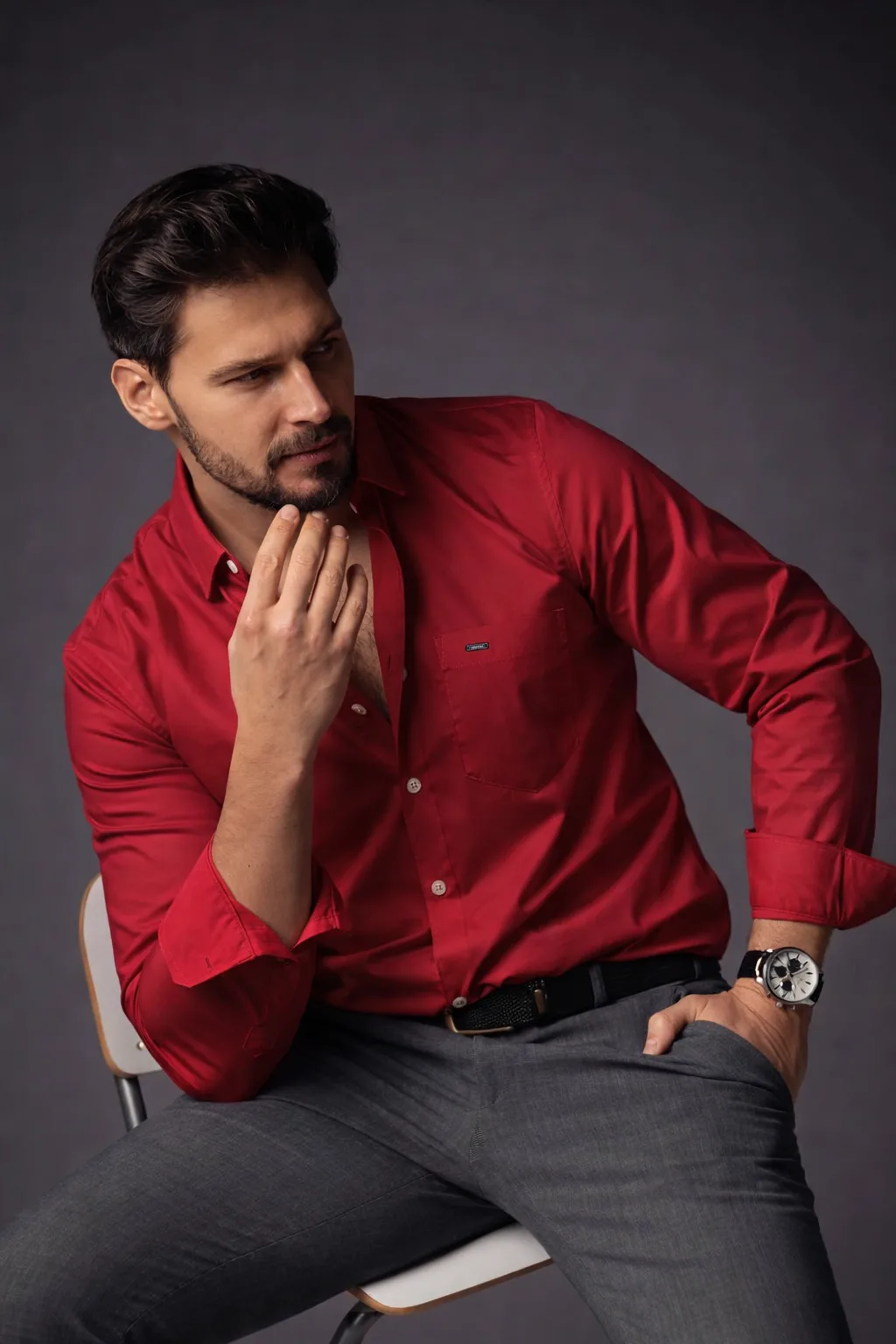 Red Cotton Sateen Essential Shirt - Image 3