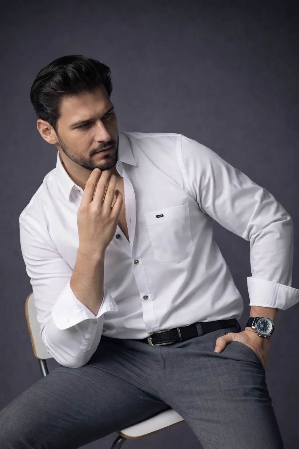 White Cotton Sateen Essential Shirt - Image 3