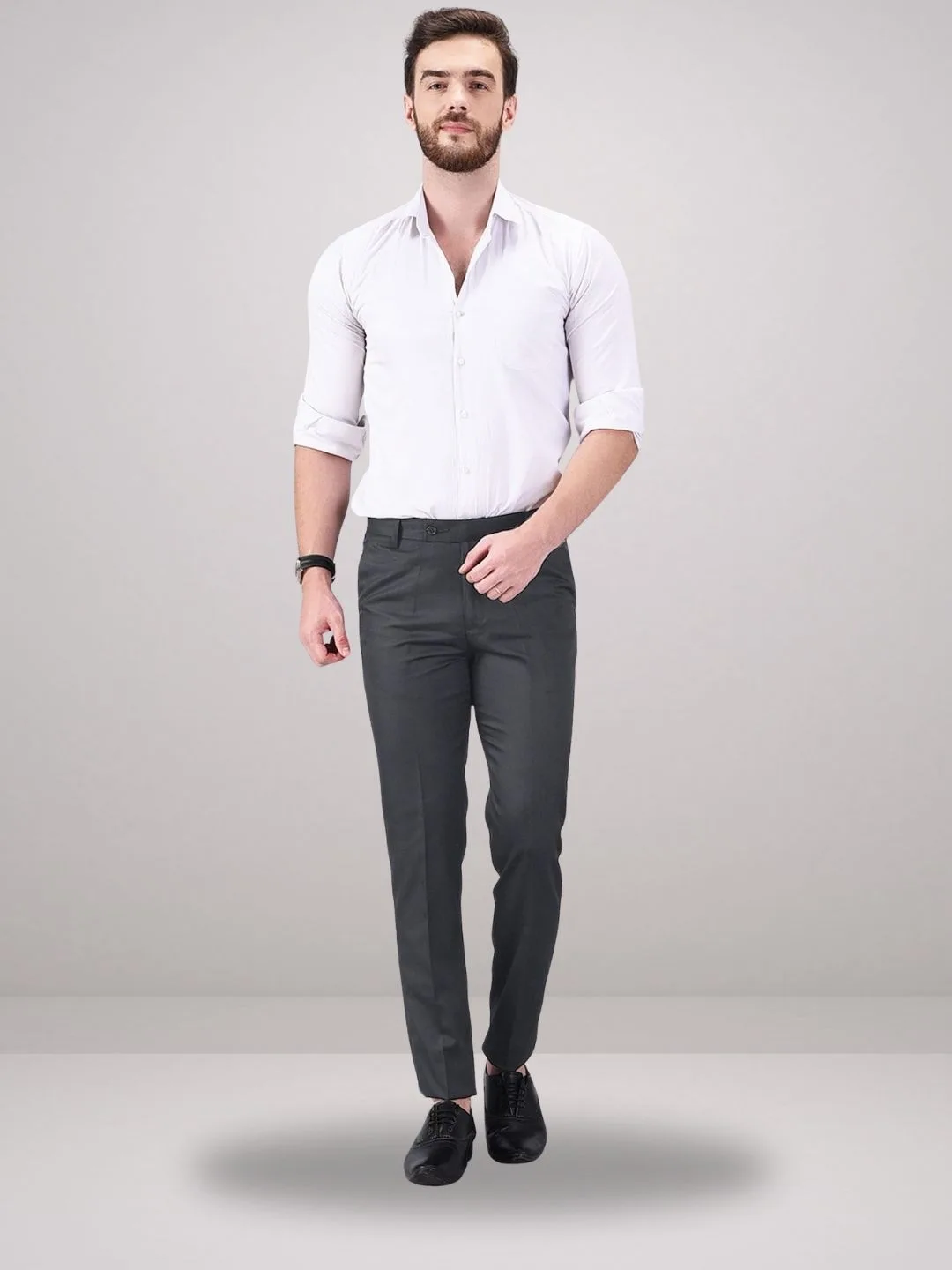 Smooth Finish Dark Grey Office Trousers - Image 3