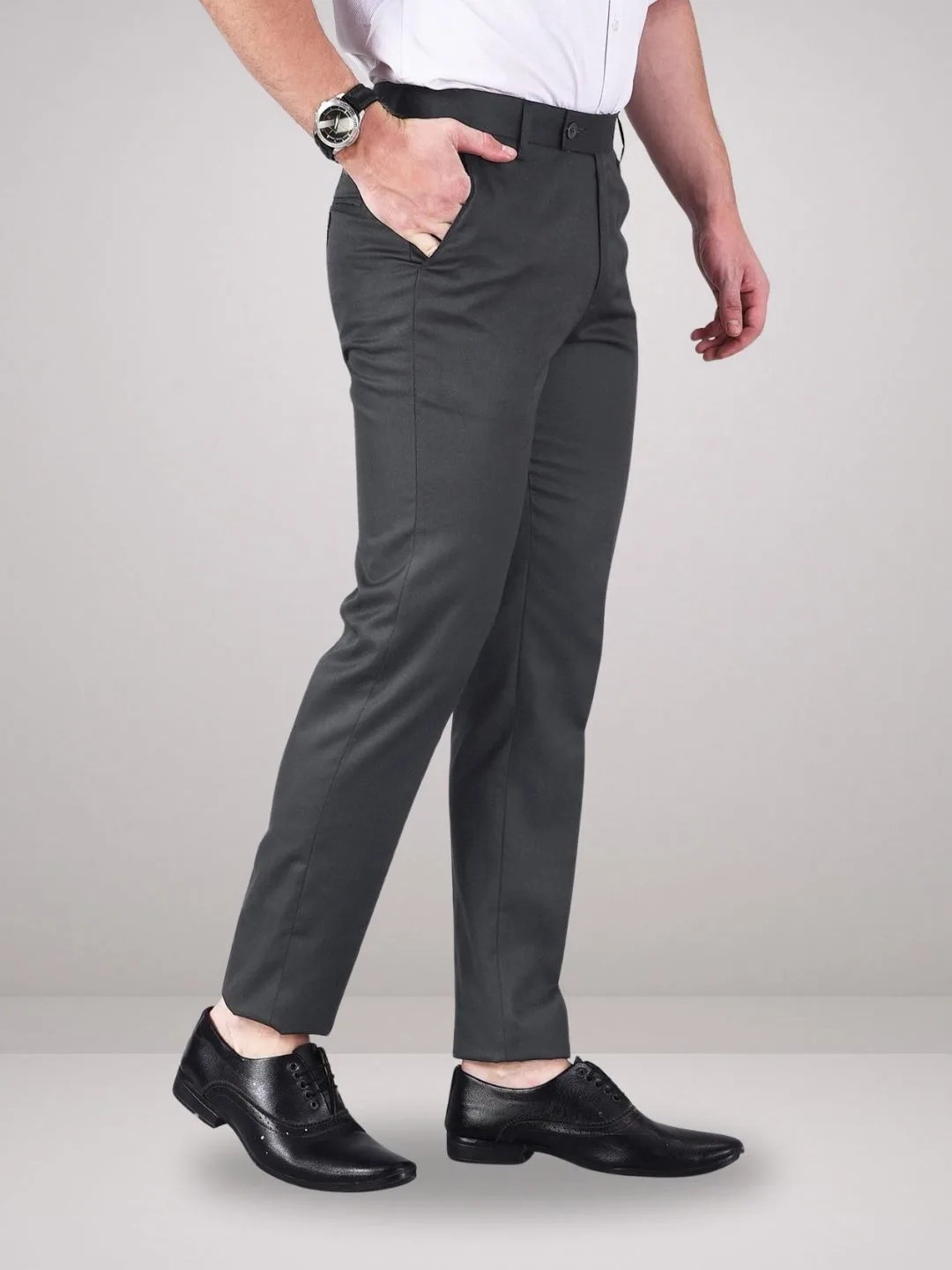 Smooth Finish Dark Grey Office Trousers - Image 4