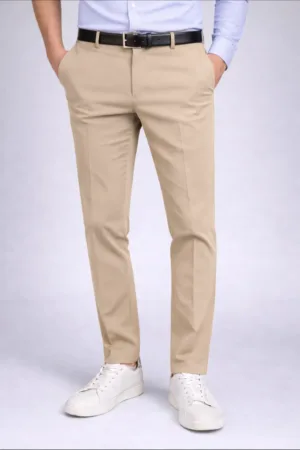 Smooth Finish Beige Office Trousers