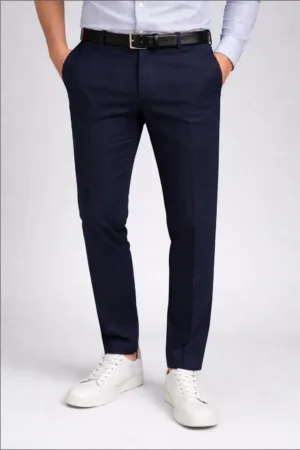 Smooth Finish Navy Blue Office Trousers