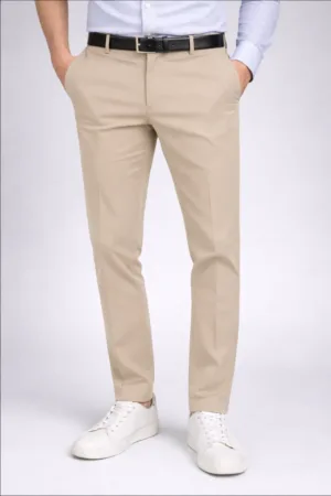 Ultra-Comfort Tailored Hook-Closure Beige Trousers