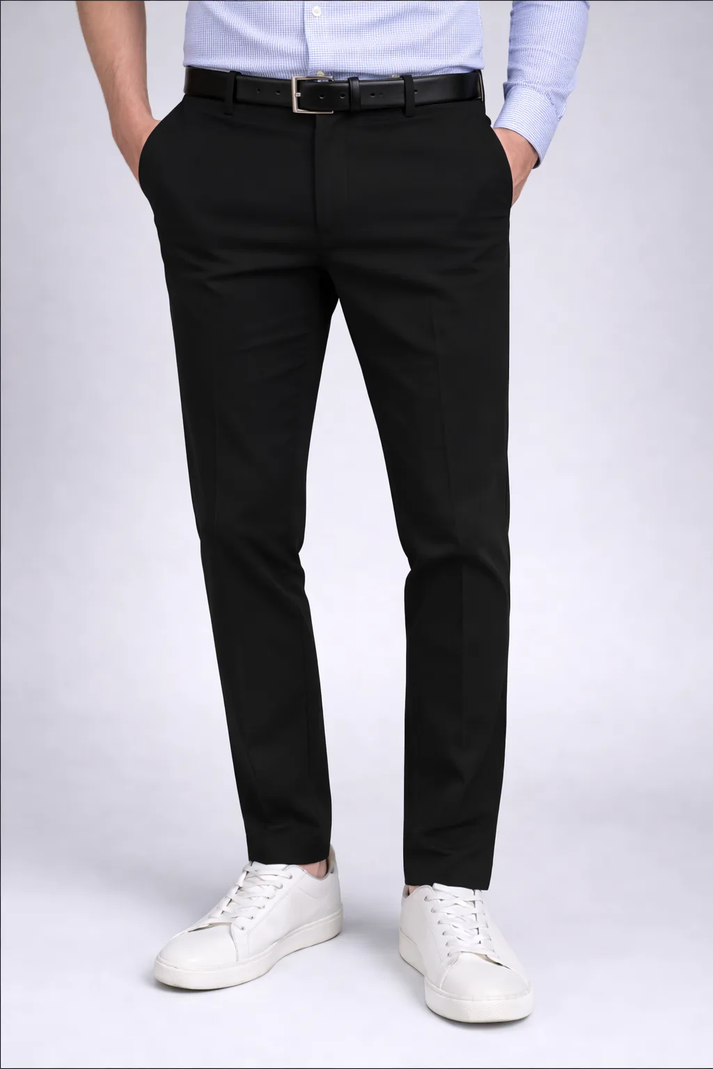 Ultra-Comfort Tailored Hook-Closure Black Trousers