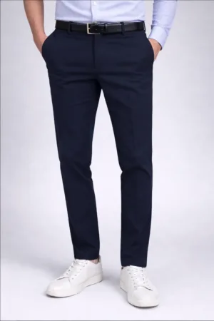 Ultra-Comfort Tailored Hook-Closure Navy Blue Trousers