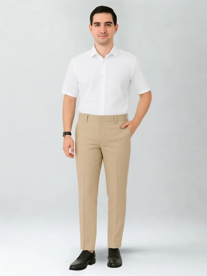 Ultra-Comfort Tailored Hook-Closure Beige Trousers - Image 4