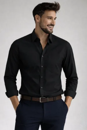 Black Tailored Fit Pure Cotton Shirt